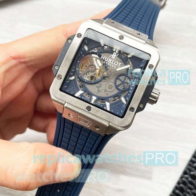 Best Replica Hublot Square Bang Unico Ferrari 42mm Auto Watches Ss Blue Rubber Strap